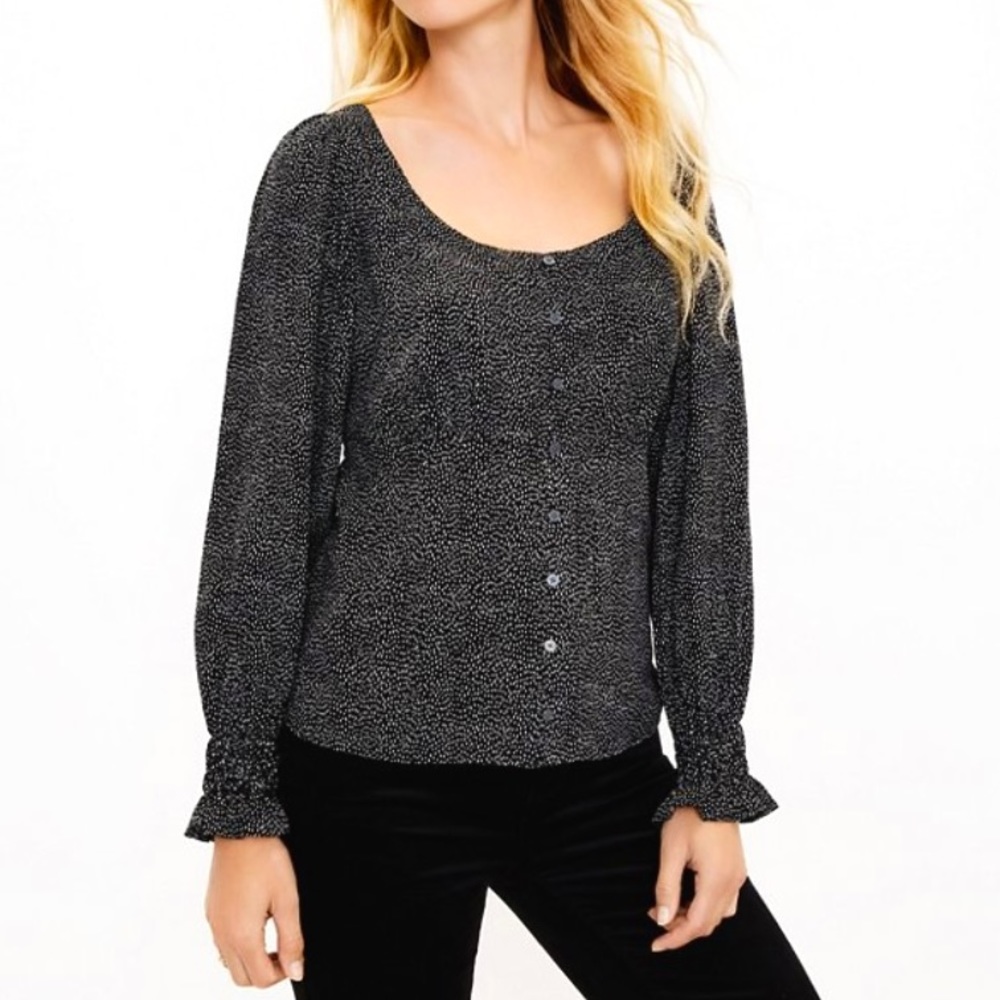 NWOT LOFT Black and White Dotted Blouse
